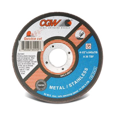 Metal 4-1 / 2"x .045 x 7 / 8" ZA36-T-BF Quickie Cut Type 1 Cut Off Wheel (100) Min.(25)