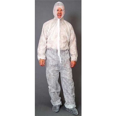 Economy Polypro White Coveralls 25ct Zipper,Hood, Boots & Elastic Wrist & Ankles 4XLarge (50)Min.(1)