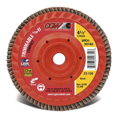 4-1 / 2" 40grit Ceramic Trimmable Flap Disc Compact Built-in 5 / 8-11 Arbor (100) Min.(10)
