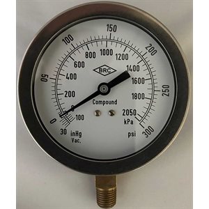 Gauge Compound -30-0-300psi 3-1 / 2" Stainless Case (60) Min.(1)
