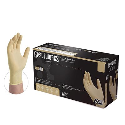 Latex 8mil GloveWorks Powder Free Gloves Medium 1000ct (70) Min. (1)
