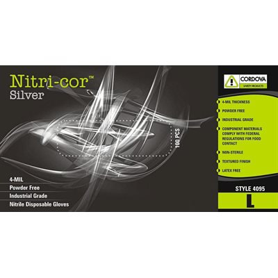 Nitrile Nitri-Cor Silver Powder Free Gloves Large 10 / 100ct Boxes (70) Min.(1)