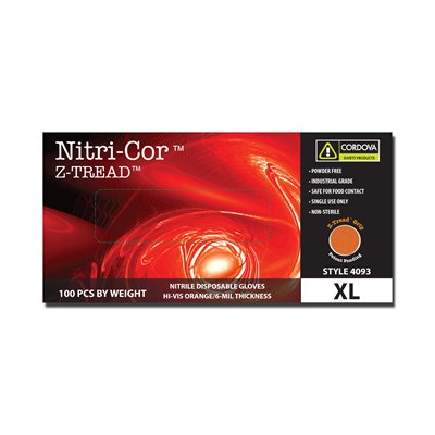 Orange 6mil Nitrile Nitri-Cor Z-Thread Powder Free Gloves 2XLarge 10 / 100ct Boxes (70) Min.(1)