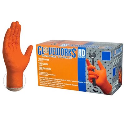 Orange 8mil Nitrile HD GloveWorks Powder Free Gloves Large 10 / 100ct Boxes (70) Min. (1)