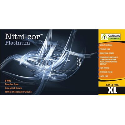 Nitrile 8mil Nitri-Cor Platinum Powder Free Gloves XLarge 20 / 50ct Boxes (70) Min.(1)