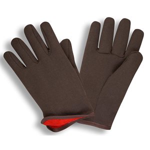 Brown Jersey Insulated Red Fleece Lined Glove Slip on (12) Min.(1)