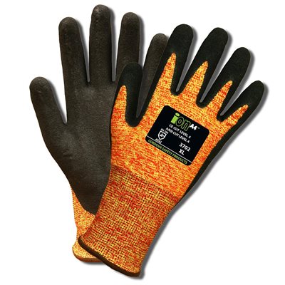 iON Mandarin HPPE / Glass Fiber Glove Nitr Palm Sandy Coating Cut Level ANSI A4 Large (144) Min.(6)