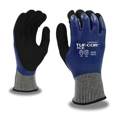 TUF-COR ICE HPPE 2 Layer Full Blue Nitrile Black Sandy Palm ANSI Cut Level A4 Large (72) Min.(6)