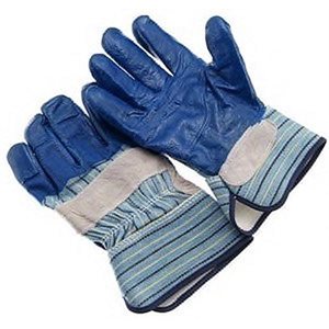 Leather Palm Glove Nitrile Coated Palm Blue Canvas Back 2-1 / 2" Rubberized Safety Cuff (10) Min.(1)