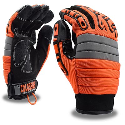Colossus Syn Leather Palm, Orange Spandex Padded Back TPR Fingers Pull Strap Large (72) Min.(1)