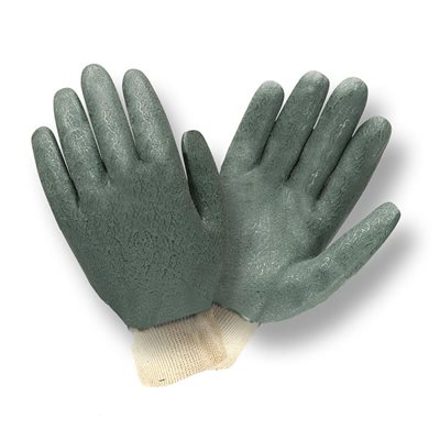 PVC Green Etched Grip Rubber Glove Knit Wrist Jersey Lined (6) Min.(1)