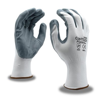 COR-TOUCH FOAM ll Coated Foam Nitrile Palm Grey White Nylon Glove Large (12) Min.(1)