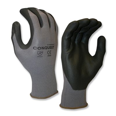CONQUEST Coated Foam Nitrile Palm Black Gray Nylon / Spandex Glove Large (12) Min.(1)