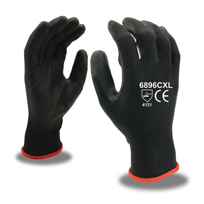 Nylon Coated Glove Black Polyurethane Palm Black Large (12) Min.(1)