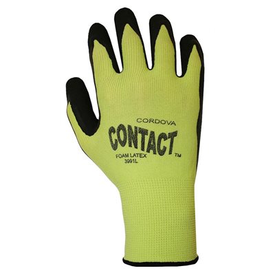 CONTACT Nylon Coated Foam Rubber Palm Black HiVis Green Nylon Glove Large (10) Min.(1)