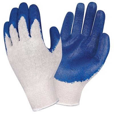 Coated String Knit Latex Palm Blue White Cotton / Poly Glove Medium Economy (10) Min.(1)