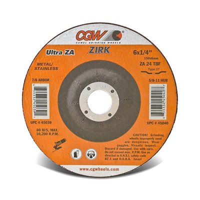 Grinding Wheel Zirconia 4-1 / 2"x 1 / 4"x 7 / 8" ZA24-T-B Zirconia Grain Ultra (100) Min.(25)