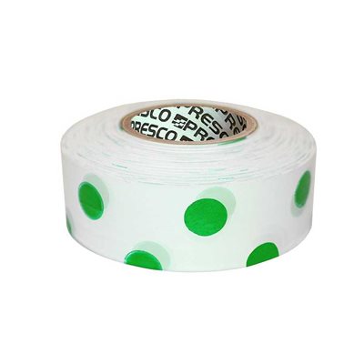 Roll Flagging 1-3 / 16"x 300' Polka Dot White & Green (144) Min.(12)