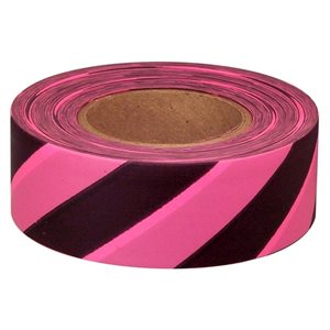 Roll Flagging 1-3 / 16"x 150' Striped Pink Glo & Black (144) Min.(12)