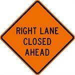 Orange Bright 48"x 48" Right Lane Closed Ahead Roll Up Road Sign Fiberglass & Clamp (6) Min.(1)