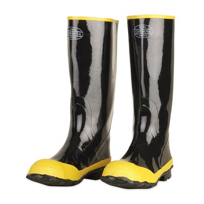 Boots Black Rubber Yellow Toe w / Steel Toe & Shank Cotton Lined Slip-on 16" Tall Size 14 (6) Min.(1)