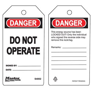 Safety Tags "DO NOT OPERATE" 5.75”x 3” Master Lock Guardian Series 6 Pack (1)