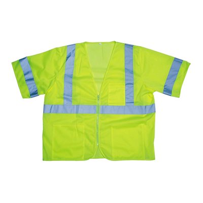 Safety Vest Class III CORBRITE Lime Mesh 3 pocket Reflective Tape Zipper Close Large (24) Min.(1)