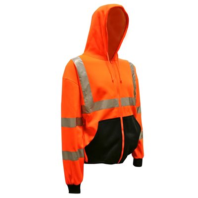 Hoodie Jacket Class III Orange & Black Fleece Fabric Zipper Close Pouch Pockets Large (10) Min.(1)