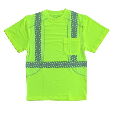 T-Shirt Class II V Neck Lime UltraLite Fabric Reflective Tape Chest Pocket Large (24) Min.(1)