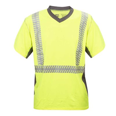 T-Shirt Class II V Neck Lime / Grey Sides UltraLite Fabric Reflective Tape Large (24) Min.(1)
