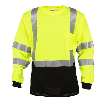 Long Sleeve Shirt Class III Lime Black Front Panel Reflective Tape Chest Pocket Large (24) Min.(1)