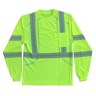 Long Sleeve Shirt Class II V Neck Lime UltraLite Fabric Reflective Tape Large (24) Min.(1)