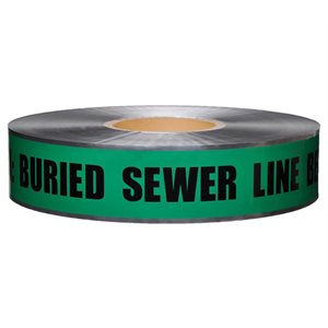 Tape Detectable Green 2"x 1000' Sewer Line Buried Below (12) Min.(6)