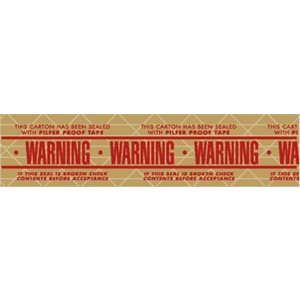 Water Activated Tape 3" x 450' "WARNING" RED / KRAFT Reinforced 10 Count