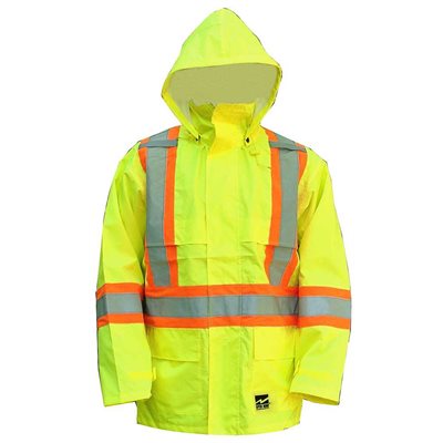Viking Rain Jacket 6323 Yellow 150D Ripstop Fabric & HiVis Reflex Detachable Hood Large